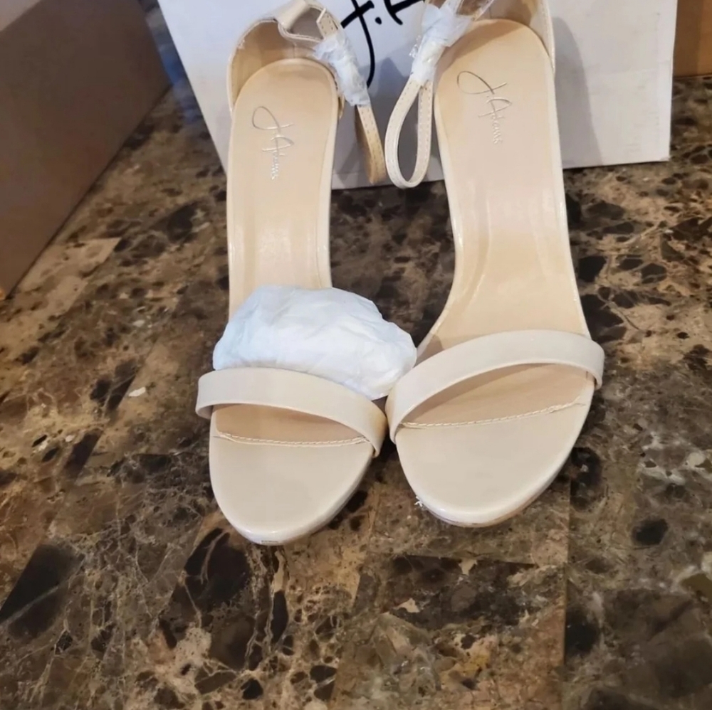 J. Adams- Aria Ankle Strap High Heel, Nude Pat, size 8.5
